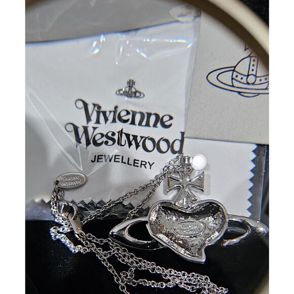 Vivienne Westwood Necklace Large Orb Heart Silver Black - Picture 6 of 8